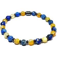 Janti JTAW24DOB1410 Janti Erkek Bileklik Akik Ceyt Hematit Doğaltaş Sarı Laciverttaraftar Tasarım Garantili