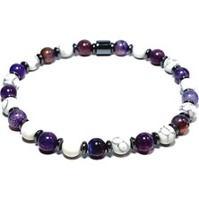 Janti JTAW24DOB1416 Janti Erkek Bileklik Akik Ceyt Hematit Doğaltaş Mor Beyaz Tasarım Garantili