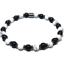 Janti JTAW24DOB1411 Janti Erkek Bileklik Akik Ceyt Hematit Doğaltaş Siyah Beyaz Tasarım Garantili