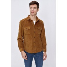 Akçaylar Slimfit Çift Kapaklı Cepli Kalın Fitilli Düğme Kapamalı Pamuklu Erkek Kadife Gömlek