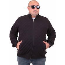 Starbattal Büyük Beden Fermuarlı Hırka Diamond 23281 Sıyah