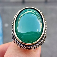 FK Gümüş Yeşil Kapşon Taşlı Burgu Işlemeli Erkek Yüzük