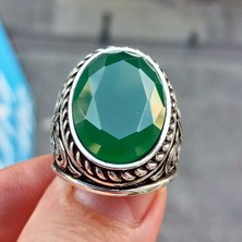 FK Gümüş Su Yeşili Doğal Taşlı Erkek Yüzük