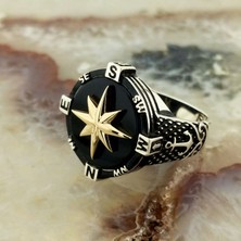 FK Gümüş Siyah Oniks Taşlı Pusula Yüzük