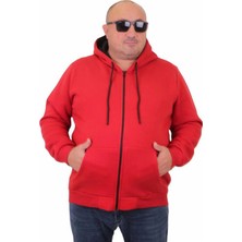 Starbattal Unisex Kapüşonlu 3ip Sweat 11701 Kırmızı Uzun Kol Regular Fit Büyük Beden