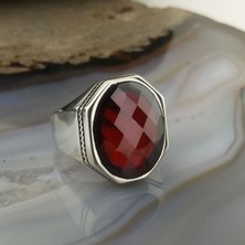 FK Gümüş Kırmızı Taşlı Sade Erkek Yüzük