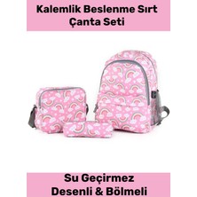 Pastimore Fermuarlı Geniş 1.kalite Su Geçirmez Desenli Bölmeli Üçlü Okul Kalemlik Beslenme Sırt Çanta Seti