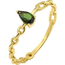 Kairos Jewelry 14 Ayar Altın Yeşil Damla Turmalin Zincir Yüzük KRS170-14GRT
