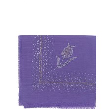 Naz İpek Taş Işlemeli Flamlı Yazma Gül Desenli Eşarp 100X100CM