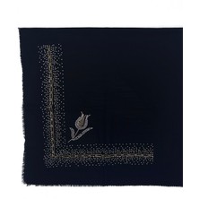 Naz İpek Taş Işlemeli Flamlı Yazma Gül Desenli Eşarp 100X100CM