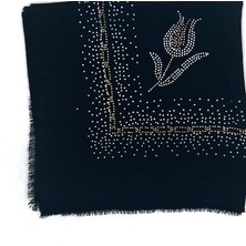 Naz İpek Taş Işlemeli Flamlı Yazma Gül Desenli Eşarp 100X100CM