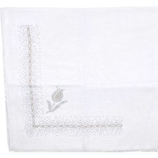 Naz İpek Taş Işlemeli Flamlı Yazma Gül Desenli Eşarp 100X100CM