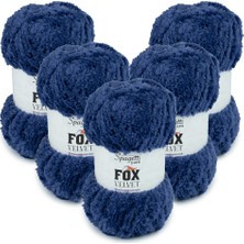 Spagetti Yarn Fox Velvet 5'li Lacivert Kadife El Örgü Ipliği
