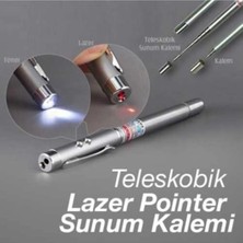 Tuengi Store Fenerli Lazerli Teleskopik Uzayan Sunum Kalemi Metal Kutulu