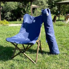 Bag The Joy Ahşap Katlanır Kamp & Bahçe Sandalyesi – Antrasit Iskelet - Lacivert Kılıf