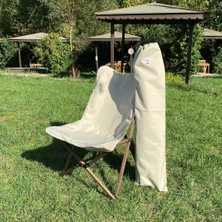 Bag The Joy Ahşap Katlanır Kamp & Bahçe Sandalyesi – Antrasit Iskelet - Bej Kılıf
