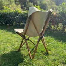 Bag The Joy Ahşap Katlanır Kamp & Bahçe Sandalyesi – Antrasit Iskelet - Bej Kılıf
