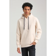 New World Polo Kapüşonlu Ekru Slim Fit Hoodie 23FWM64041