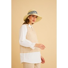 Basic Park Lambade Düğme Detaylı Bol Paça Keten Camel Tunik Pantolon Takım