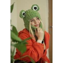 Nikadu Kurbağa Kulaklı Yeşil Puffy Bere Yeşil Şapka Kayak&snowboard Maske Şapka Balaclava