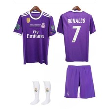 BySportakus Real Madrid 2017 Cardiff Şampiyonlar Ligi Finali Cristiano Ronaldo Çocuk Forması+Şort+Armalı Çorap 3'lü Set