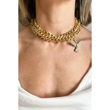 Turkuaz Anka Detaylı Choker Kolye