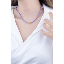 Sose Moda B Harfli Lila Boncuk Tasarım Kolye