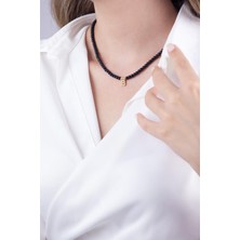 Sose Moda B Harfli Siyah Incili Tasarım Kolye