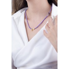 Sose Moda D Harfli Lila Boncuk Tasarım Kolye