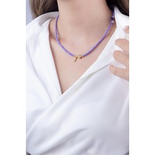 Sose Moda J Harfli Lila Boncuk Tasarım Kolye