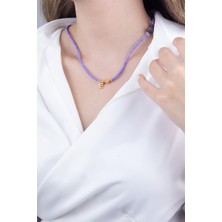 Sose Moda E Harfli Lila Boncuk Tasarım Kolye