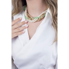 Sose Moda Inci ve Zincir Yeşil Boncuklu Sarmal Kolye