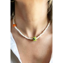 Yeşil Nazar Boncuklu Beyaz Kolye