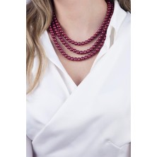 Sose Moda Bordo Üç Sıra Inci Kolye
