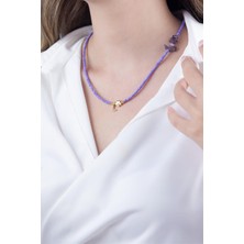 Sose Moda L Harfli Lila Boncuk Tasarım Kolye