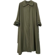 Beyza Betül Kolları Saten Leopar Astarlı Oversize Trençkot