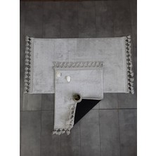 Bonny Home Elite Gri Ponpon Saçaklı Peluş 2'li Banyo Paspası Halısı Kaymaz Taban Klozet Takımı Püsküllü