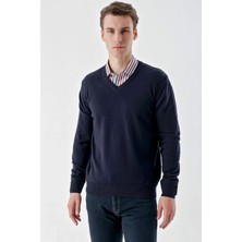 Akçaylar Slimfit V Yaka Düz Basic Model Pamuklu Erkek Uzun Kol Triko Kazak
