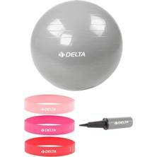 Delta 75 cm Pilates Topu 3'lü Squat Bandı Egzersiz Direnç Lastiği Pilates Topu Pompası 5'li Set
