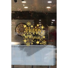 Mıgnatıs Yeni Yıla Yılbaşına Özel Zarif Şık Elegant Özel Tasarım Gold Renk Vitrin Stickerı