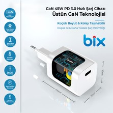 Bix BX45G Gan Type-C Pd 45W Pps Mini Hızlı Şarj Cihazı iPhone Samsung Huawei iPad Uyumlu Beyaz