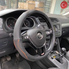 Techmaster Araç Oto Suv Deri Geçmeli Kokusuz Direksiyon Kılıfı Turuncu SC11