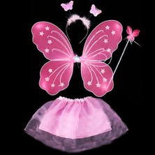 Aybastılı Toz Pembe Kelebek Kostümü - Toz Pembe Kelebek Kostüm Aksesuar Seti 4 Parça