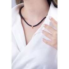 Sose Moda C Harfli Siyah İncili Tasarım Kolye