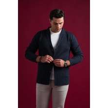 Akçaylar Slimfit Mono Yaka Torba Cepli Kendinden Çizgili Erkek Triko Hırka