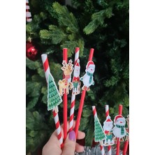Pekshop Noel Baba Kardan Adam Süslü Yılbaşı Pipetleri 12LI Paket