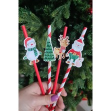 Pekshop Noel Baba Kardan Adam Süslü Yılbaşı Pipetleri 12LI Paket