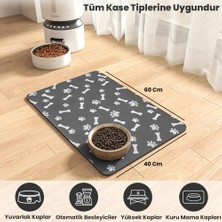 Matgo Pati Evcil Hayvan Besleme Matı Pati ve Kemikli Kaymaz Antrasit Gri Kedi Köpek Mama Paspası 40 x 60 cm