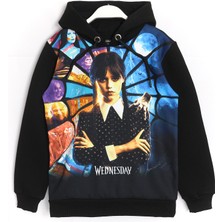 DobaKids 3D Baskılı Kız Çocuk Wednesday Addams 3 Ip Şardonlu Kışlık Kapüşonlu Sweatshirt