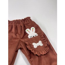 Canix Kids Kız Çocuk Fırfırlı Tavşanlı Kadife Pantolon